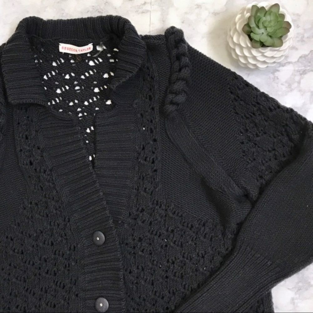 Rebecca Taylor Navy Merino Wool Chunky Cardigan